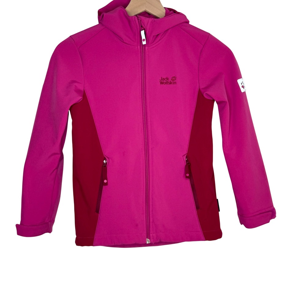 Jack Wolfskin Girls Pink Softshell Hooded Jacket EU 140/USA 10 Fleece Outdoor